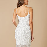 Lara Demi Beaded Short Fringe Wedding Dress
