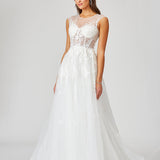 Sheer Bodice Lace Bridal Gown OUTLET