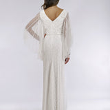Lara Ella Beaded Cape Sleeve Wedding Dress