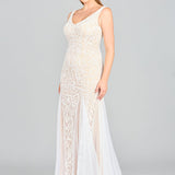 Lara Greta Beaded V-Neck Tulle Wedding Dress with Contrast Lining