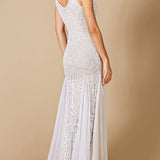 Lara Greta Beaded V-Neck Tulle Wedding Dress with Contrast Lining