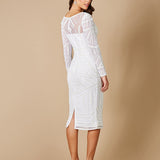 Lara Gloria Long Sleeve Beaded Midi Dress
