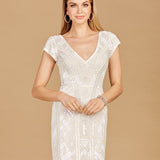 V-Neck Beaded Bridal Mini with Cap Sleeves