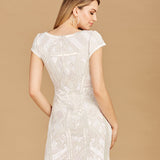 V-Neck Beaded Bridal Mini with Cap Sleeves