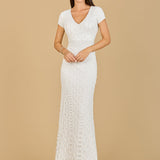 Beaded V-Neckline Dress with Cap Sleeves
