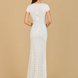 Beaded V-Neckline Dress with Cap Sleeves