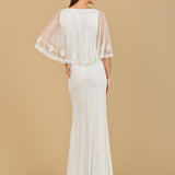 Cape Sleeve V-Neck Beaded Gown