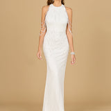 Halter Neck Gown with Fringe