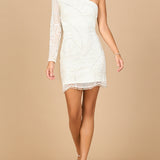 One Sleeve Beaded Cocktail Dress with Fringe