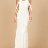 Beaded Gown with Cape Detail