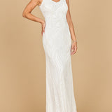 Lara 51200- Beaded Draped Cowl Back Wedding Gown