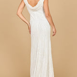 Lara 51200- Beaded Draped Cowl Back Wedding Gown