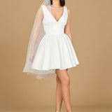 V Neck, A-Line Bridal Short Dress with Veil