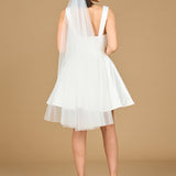 V Neck, A-Line Bridal Short Dress with Veil