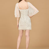 Lara 51213 - Beaded Cape Sleeve Wedding Short Dress