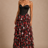 Romantic Corset Floral Tiered Dress