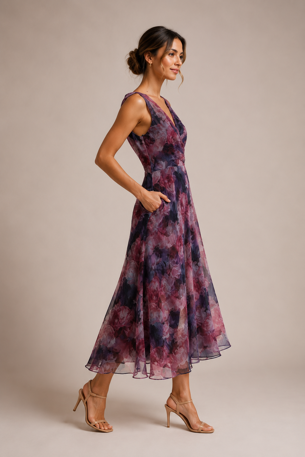 Midnight Rose Chiffon Midi Dress