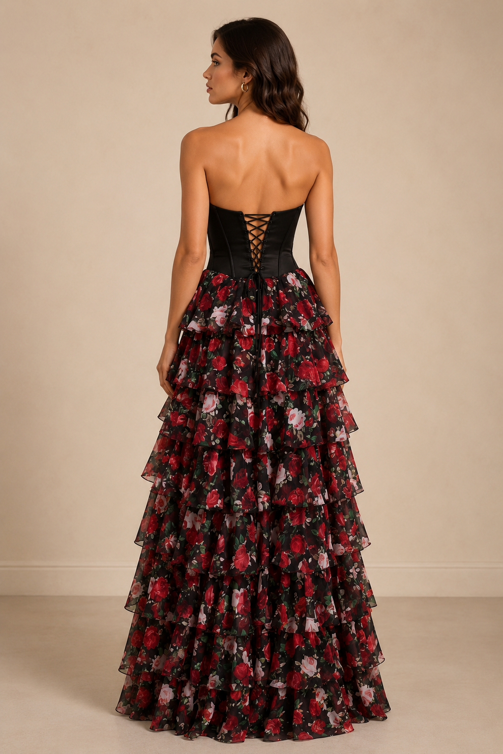 Romantic Corset Floral Tiered Dress