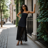 MIDNIGHT COLUMN MUSE DENIM TUBE DRESS