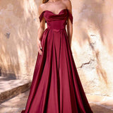 Ladivine 7449 A-Line Fitted Bodice Off the Shoulder Satin Dress