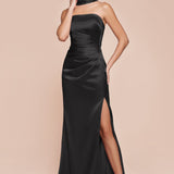 Ladivine 7451 Dress Strapless Satin Gown with Sash