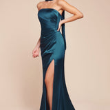 Ladivine 7451 Dress Strapless Satin Gown with Sash