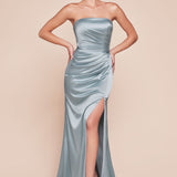 Ladivine 7451 Dress Strapless Satin Gown with Sash