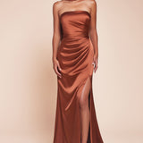 Ladivine 7451 Dress Strapless Satin Gown with Sash