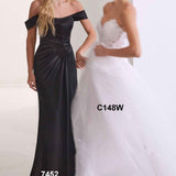 CLEARANCE - Ladivine 7452 Dress Off the Shoulder Sage Green Satin Gown (Size 10)