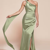 Ladivine 7454 Dress One Shoulder Luxe Satin Fitted Gown