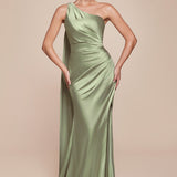 Ladivine 7454 Dress One Shoulder Luxe Satin Fitted Gown