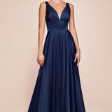 Cinderella Divine 7469 Floor Length Satin Formal V-Neckline Dress