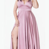 Ladivine 7469 Long Formal Evening Satin Dress with Slit