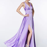 Ladivine 7469 Long Formal Evening Satin Dress with Slit