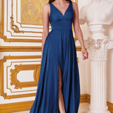 Cinderella Divine 7469 Floor Length Satin Formal V-Neckline Dress