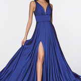 Cinderella Divine 7469 Floor Length Satin Formal V-Neckline Dress