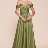 Cinderella Divine 7493C Long Plus Size A-Line Off the Shoulder Satin Dress