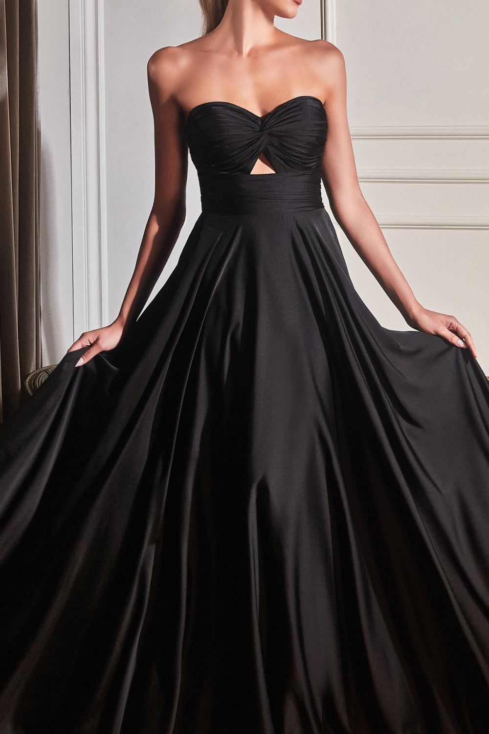 Ladivine 7496 Floor Length A-Line Luxurious Satin Strapless Keyhole Dress