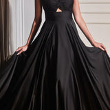 Ladivine 7496 Floor Length A-Line Luxurious Satin Strapless Keyhole Dress