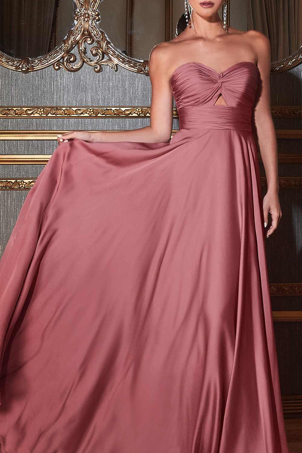 Ladivine 7496 Floor Length A-Line Luxurious Satin Strapless Keyhole Dress