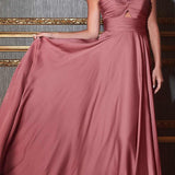 Ladivine 7496 Floor Length A-Line Luxurious Satin Strapless Keyhole Dress