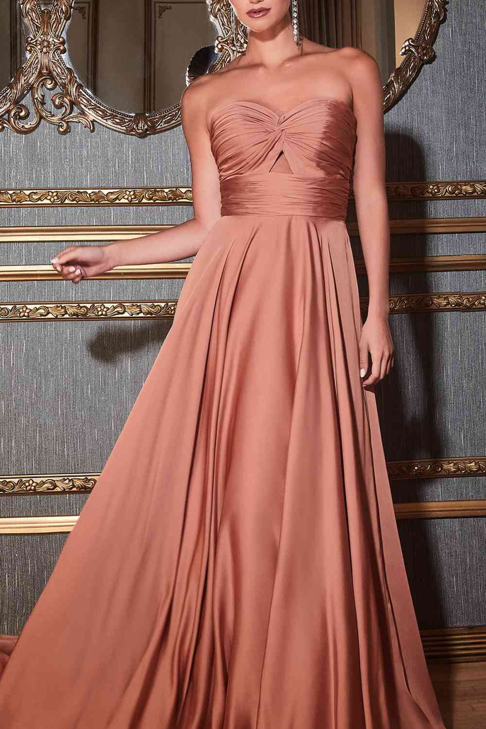 Ladivine 7496 Floor Length A-Line Luxurious Satin Strapless Keyhole Dress