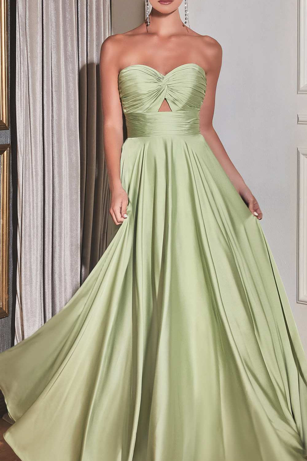 Ladivine 7496 Floor Length A-Line Luxurious Satin Strapless Keyhole Dress