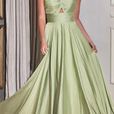 Ladivine 7496 Floor Length A-Line Luxurious Satin Strapless Keyhole Dress
