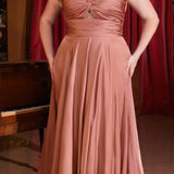 Ladivine 7496 Floor Length A-Line Luxurious Satin Strapless Keyhole Dress