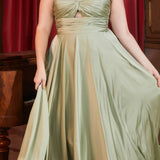 Ladivine 7496 Floor Length A-Line Luxurious Satin Strapless Keyhole Dress
