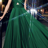 Ladivine 7497 Long A-Line Satin Keyhole Twisted Bodice Formal Gown