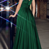 Ladivine 7497 Long A-Line Satin Keyhole Twisted Bodice Formal Gown