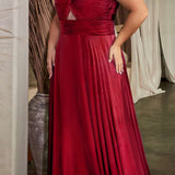 Ladivine 7497 Long A-Line Satin Keyhole Twisted Bodice Formal Gown