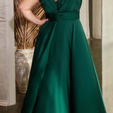 Ladivine 7497 Long A-Line Satin Keyhole Twisted Bodice Formal Gown